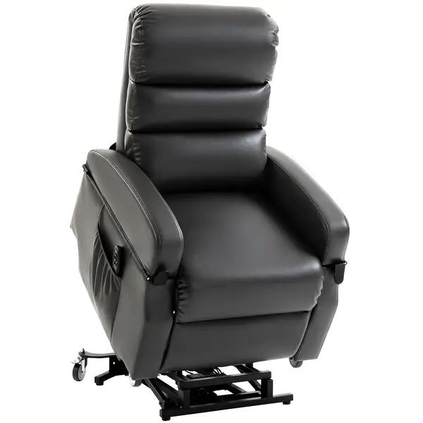 HOMCOM Fotoliu TV cu funcție de ridicare Fotoliu relax electric cu telecomandă, suport pentru picioare, funcție de reclinare, gri închis | Aosom Romania