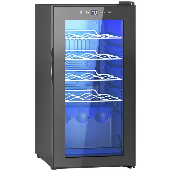 HOMCOM Frigider pentru Vinuri de 15 Sticle cu Geam Anti-UV, Compresor și Rafturi Reglabile, 34,5x45x69 cm, Negru | Aosom Romania