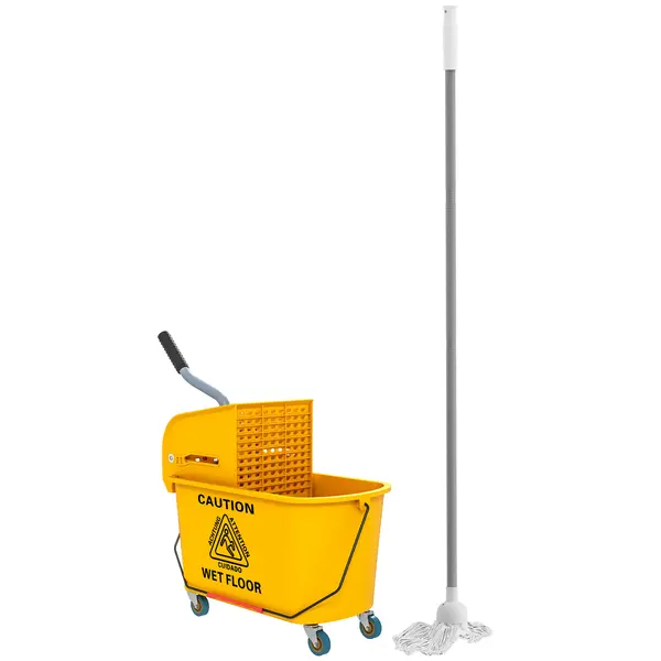 HOMCOM Găleată de spălat pardoseli 20L cu mop, storcător, roți și mâner Galben | Aosom Romania