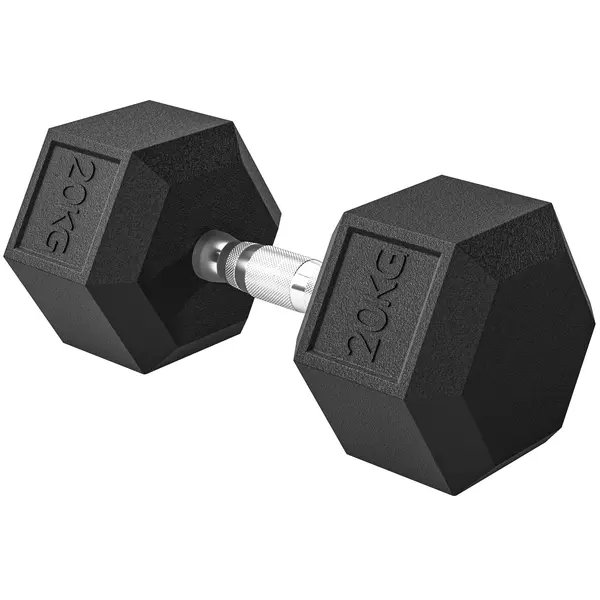 HOMCOM Gantera hexagonala de 20kg din otel si cauciuc pentru antrenament in sala de sport, acasa si la birou, negru