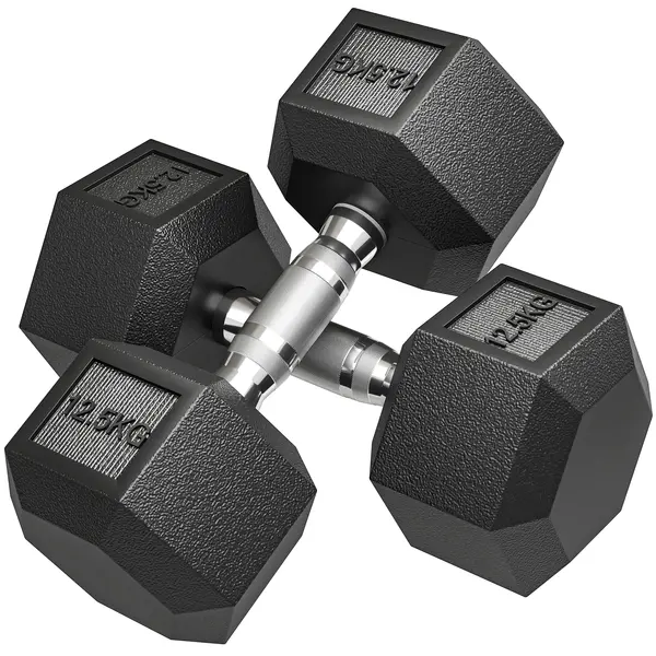 HOMCOM Gantere cu Mâner Zimțat, Fontă, 2 x 12,5 kg pentru Acasă, Sală, Antrenament Forță | Aosom Romania