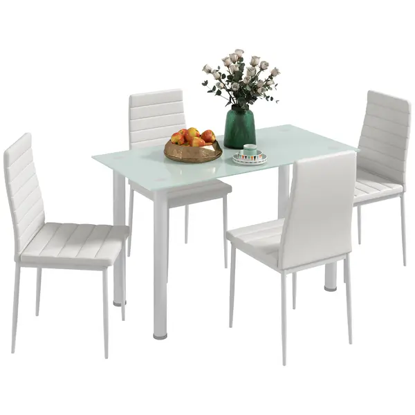 HOMCOM Grup de Masă 5 piese Sitzgruppe Masă cu 4 scaune, design modern, masă din sticlă, Alb | Aosom Romania