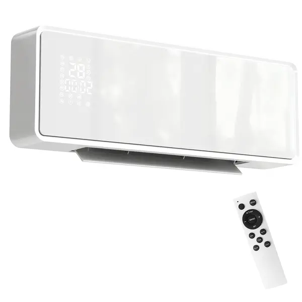 HOMCOM Încălzitor în ceramicâ de perete 2000W, 3 moduri, Temporizator, Panou de sticlă Alb | Aosom Romania
