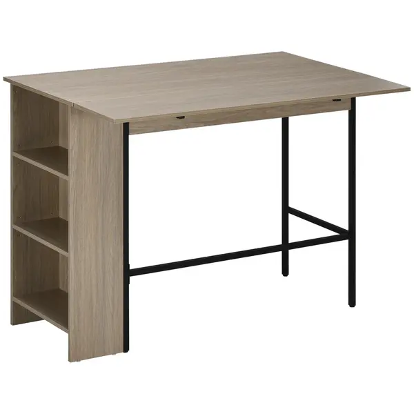 HOMCOM Insulă centrală masă de bar cu masă rabatabilă și 3 rafturi 120 x 76 x 91,4 cm gri deschis | Aosom Romania