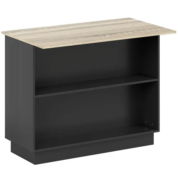 HOMCOM Insulă de Bucătărie cu Bar, Cărucior de Bucătărie cu 2 Compartimente Deschise și 2 Dulapuri, 105x60x82 cm, Negru | Aosom Romania