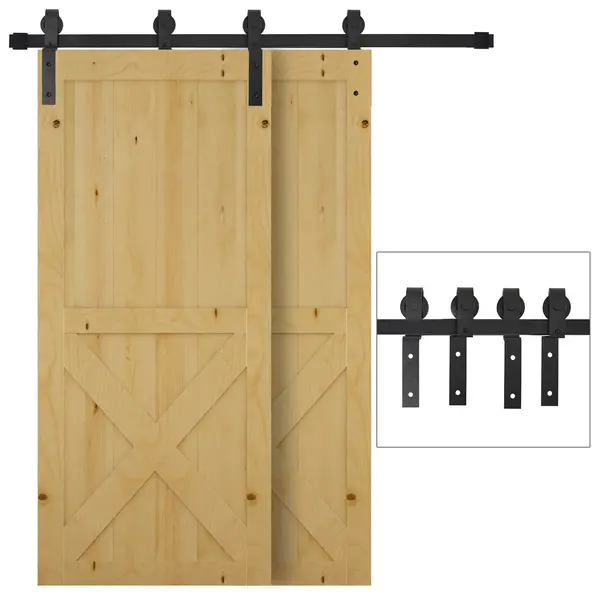 HOMCOM Kit de Feronerie din Otel Carbon 6.6FT pentru Usi Glisante de Dulap Hambar, Sistem de Sine pentru Usa Dubla cu Role