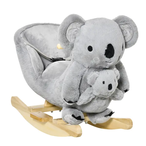 HOMCOM Koala Balansoar cu Sunete, Leagăn de Pluș și Lemn pentru Copii 18-36 Luni, Gri, 60x33x50cm | Aosom Romania
