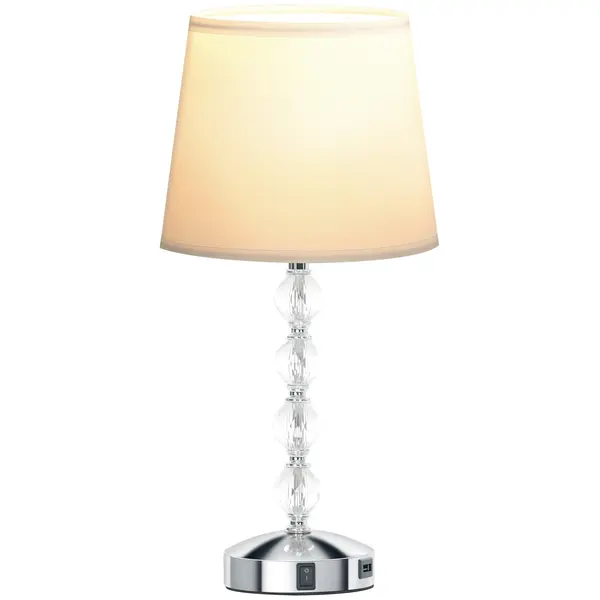 HOMCOM Lampă de Masă cu Buton și Port USB, Lampă Modernă din Metal, Sticlă și Poliester, Ø23x45 cm, Argintiu | Aosom Romania