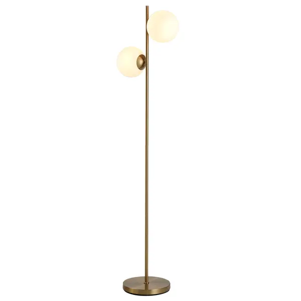 HOMCOM Lampă de Podea cu 2 Lumini și Abajururi Sferice, Lampă de Podea cu Comutator de Picior, Soclu E27, 39x28x165 cm, Aur | Aosom Romania