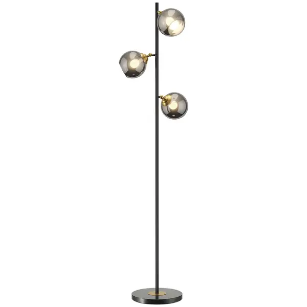 HOMCOM Lampă de Podea cu 3 Abajururi, Lampă pentru Camera de Zi cu Abajur Glob din Sticlă(Becul nu este inclus), Φ36x162 cm, Gri | Aosom Romania