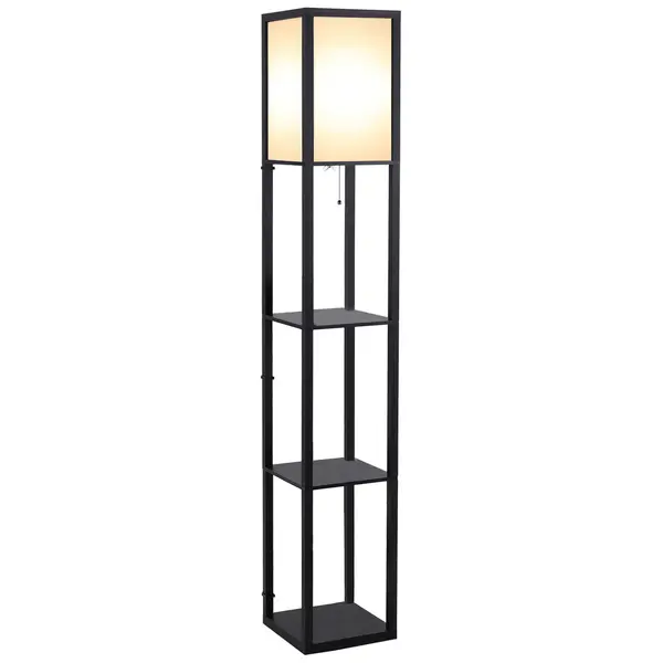 HOMCOM Lampă de podea cu rafturi pentru cărți, Design Modern, 3 Nivele, Cablu Metalic, 26x26x160cm, Negru-Alb | Aosom Romania