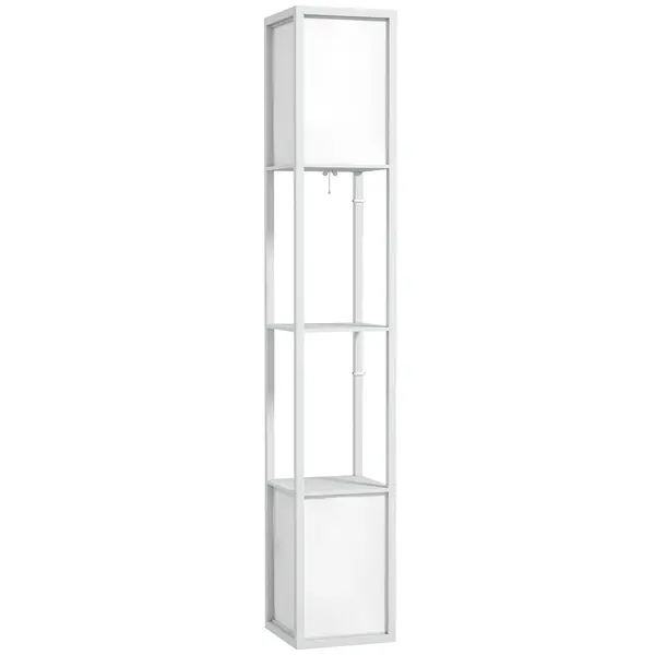 HOMCOM Lampă de Podea Modernă cu 2 Abajururi și 2 Rafturi, Lampă de Podea cu Întrerupător de Picior, 26x26x156 cm, Alb | Aosom Romania