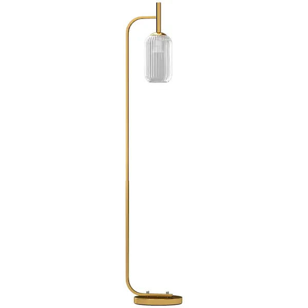 HOMCOM Lampă de Podea Modernă cu Luminozitate Reglabilă, Abajur din Sticlă și Întrerupător de Picior, 29x25x153 cm, Auriu | Aosom Romania