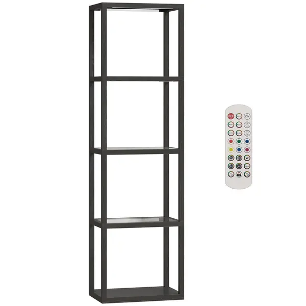 HOMCOM Lampă de podea RGB cu rafturi din sticlă, lampă LED cu 4 niveluri cu telecomandă, sincronizare muzicală, negru | Aosom Romania