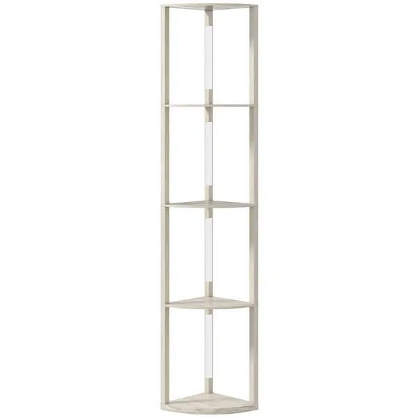 HOMCOM Lampă LED de podea, raft de colț, dimabilă, 4 rafturi, lumină alb cald, 41x30x164cm, stejar | Aosom Romania