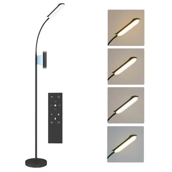 HOMCOM Lampadar de podea de salon cu telecomandă, control tactil, temperatură culori și luminiozitate reglabile, negru | Aosom Romania