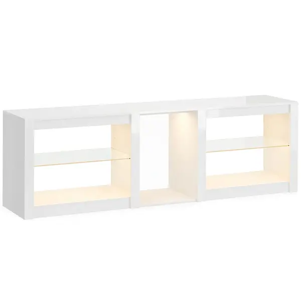 HOMCOM Lowboard TV cu iluminare RGB-LED, mobilier TV modern cu polițe din sticlă reglabile, pentru televizoare până la 190,5 cm, alb | Aosom Romania
