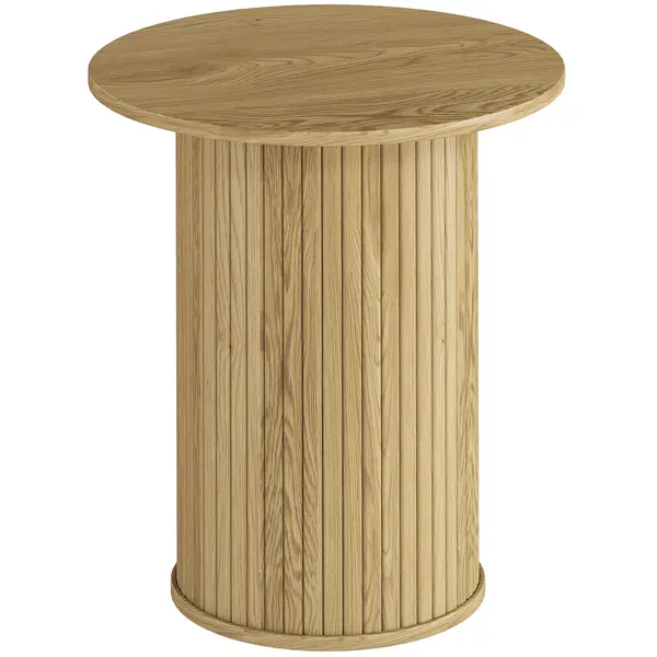 HOMCOM Masă auxiliară rotundă Ø 48 cm, masă mică cu picioare canelate pentru living, dormitor sau spații mici, stejar | Aosom Romania