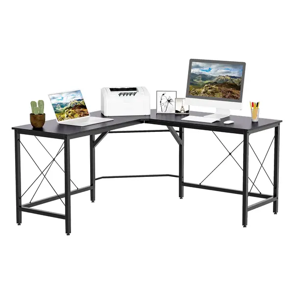 HOMCOM masa birou, forma de L, 150x150x76cm, neagra | Aosom Romania