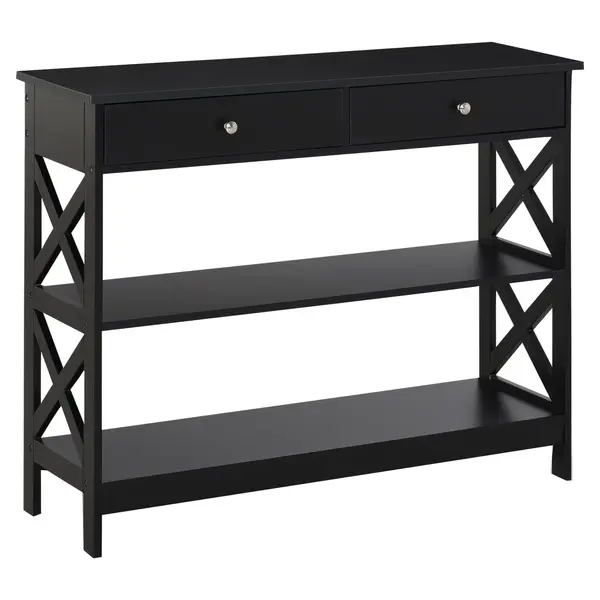 HOMCOM Masa Consola cu 2 Sertare si 2 Rafturi Mobile pentru Intrare si Living 100x30.5x80cm, Neagra