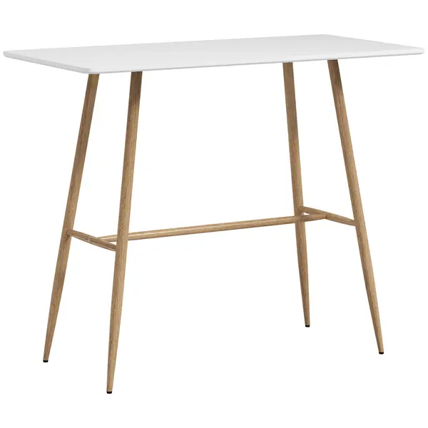 HOMCOM Masă de bar dreptunghiulară 4 persoane picioare din oțel cu aspect lemn asamblare ușoară 120 x 60 x 98 cm alb | Aosom Romania