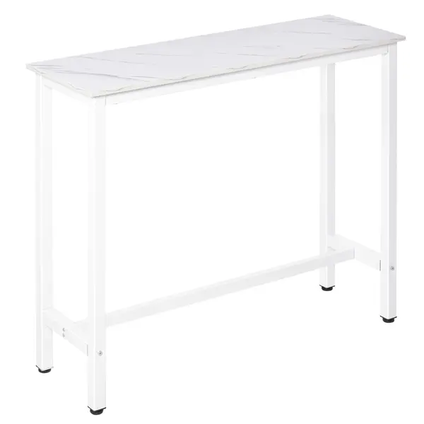 HOMCOM Masă de Bar Masă Înaltă cu Blat din Melamină Efect de Marmură și Picioare din Oțel Stil Modern pentru Bucătărie Cafenea Sufragerie 120x40x100 cm Alb | Aosom Romania