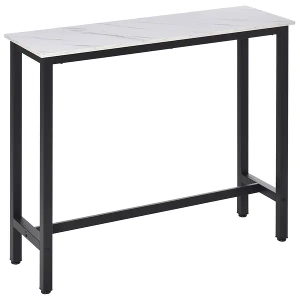 HOMCOM Masă de Bar Masă Înaltă de Bucătărie Mange-debout - dim. 120L x 40l x 100A cm - cadru picior din Oțel Negru, Blat Aspect marmură Alb | Aosom Romania