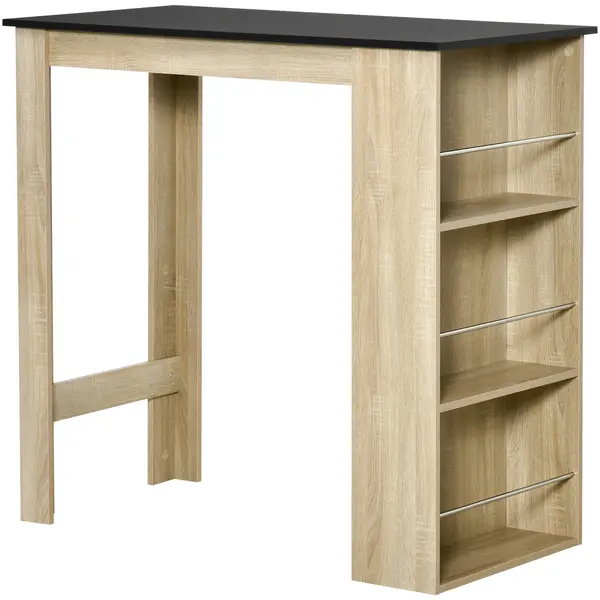HOMCOM Masă de bar masă înaltă pentru bucătărie masă tip bar - dim. 112L x 57l x 106H cm - 3 rafturi - aspect stejar deschis/negru | Aosom Romania
