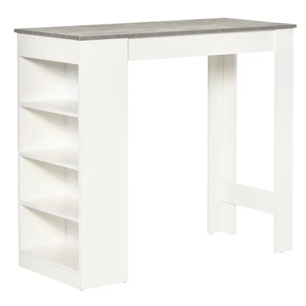 HOMCOM Masă de Bar Masă Înaltă Tip Bistró de Bucătărie cu Raft de 4 Nivele Stil Modern din Melamină pentru Dining Sufragerie 115x50x102,7 cm Alb și Gri | Aosom Romania