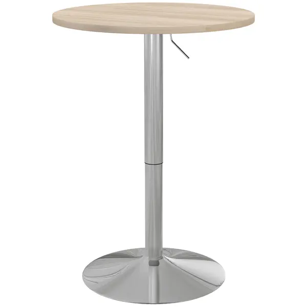 HOMCOM Masă de bar rotundă masă înaltă bucătărie reglabilă în înălțime 69-91 cm blat pivotant la 360° natural și gri | Aosom Romania