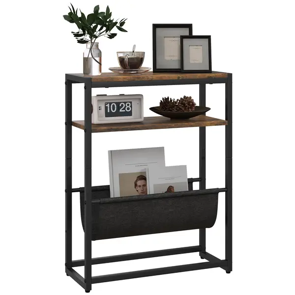 HOMCOM Masa de cafea cu etajeră și suport pentru reviste structură din oțel design industrial - 43l x 18P x 56H cm | Aosom Romania