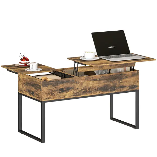 HOMCOM Masă de Cafea Extensibilă cu Encimera Desfășurabilă Închidere Moale Spațiu Ascuns de Depozitare 100x45x67 cm Marrón Rústico | Aosom Romania