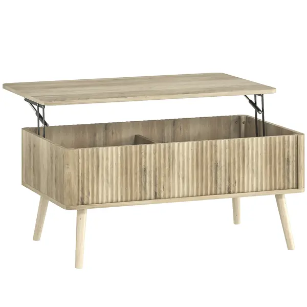 HOMCOM Masă de cafea rabatabilă, masă de salon cu 2 compartimente ascunse și picioare din pin, 91 x 56 x 43 cm, stejar | Aosom Romania