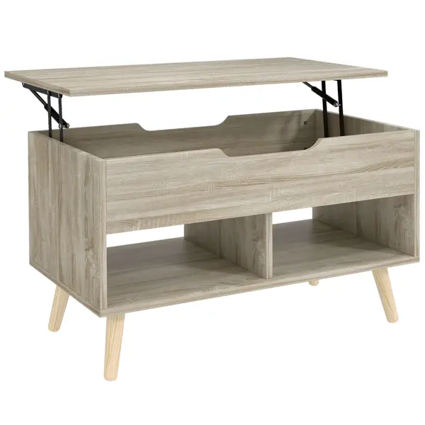 HOMCOM Masă de cafea rabatabilă, masă pentru living cu compartiment ascuns și rafturi deschise, 75 x 40 x 58 cm, lemn natural | Aosom Romania