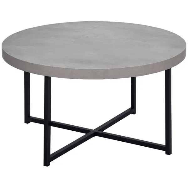 HOMCOM Masă de cafea rotundă cu efect beton ceruit din lemn și metal, Ø 80 x 45 cm, suport încrucișat | Aosom Romania