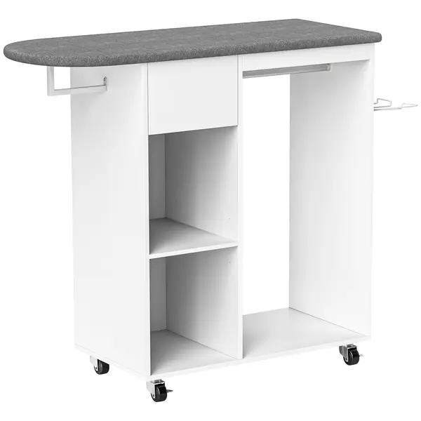 HOMCOM Masă de Călcat cu Suport pentru Fier de Călcat, Suport pentru Haine, Sertar și Raft, 125x43,5x112 cm, Alb | Aosom Romania