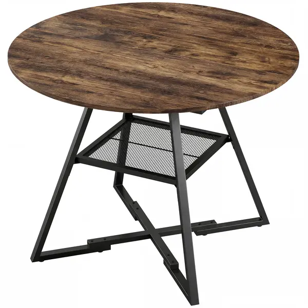 HOMCOM Masă de dining 4 locuri, 100 cm rotundă, bucătărie industrială, poliță de depozitare, maro rustic. | Aosom Romania