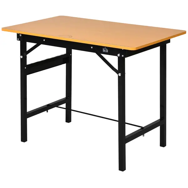 HOMCOM Masa de lucru pliabila cu rigla rapotor cadru din otel rezistent galben negru Sarcina maxima 100kg 100 x 60 x 75.5 cm