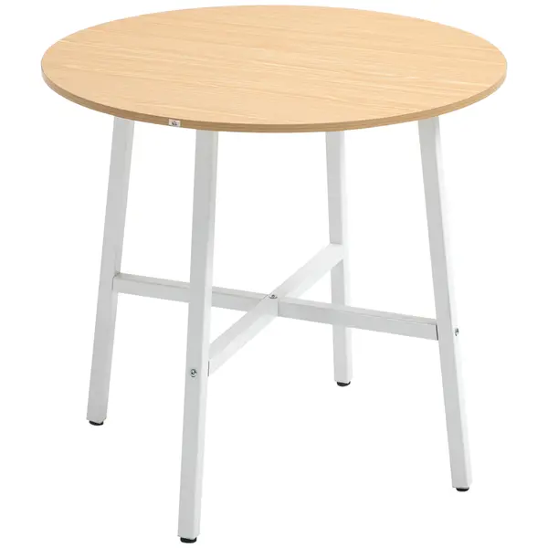 HOMCOM Masă de sufragerie, stil industrial, design rotunjit, stabilă până la 60 kg, Ø80 x 76H cm, lemn natural/Alb | Aosom Romania