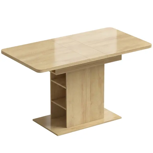 HOMCOM Masă extensibilă dreptunghiulară pentru 4-6 persoane, masă de bucătărie 110-130 cm, 6 rafturi deschise, lemn natural | Aosom Romania