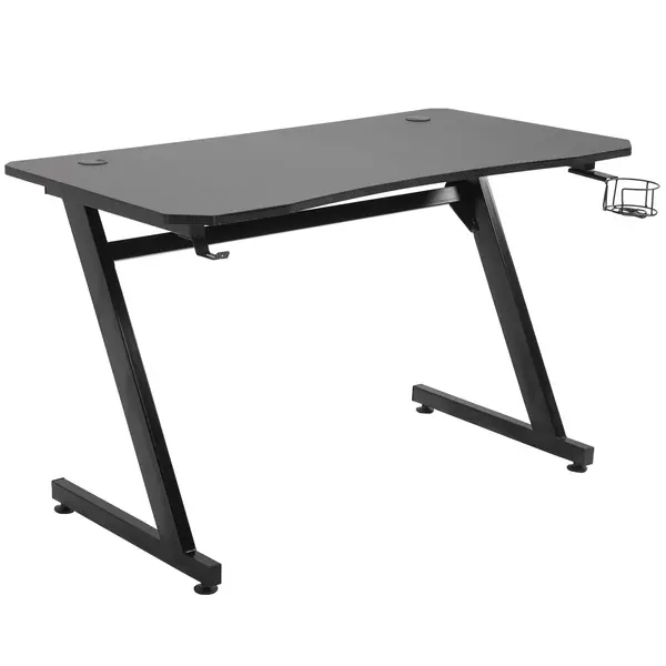 HOMCOM Masă Gaming Avansată cu Management al Cablurilor, Suport pentru Pahare și Cârlig pentru Căști, Design Ergonomic, Negru | Aosom Romania