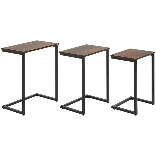 HOMCOM Masă laterală, Masă de cafea, Set de 3, Design industrial, Cadru din oțel, maro+negru, 45 x 30 x 60 cm | Aosom Romania