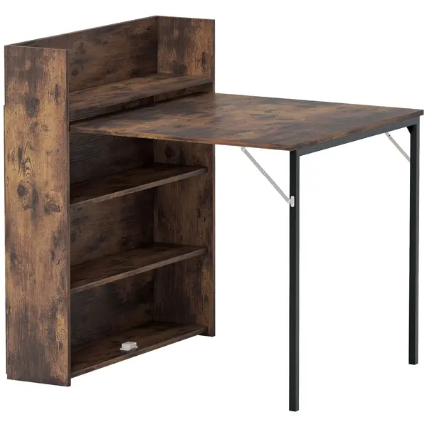 HOMCOM Masă pliabilă cu raft, design industrial, economisire de spațiu, pentru spații mici, 80x90x93cm, Maro-Rustic | Aosom Romania