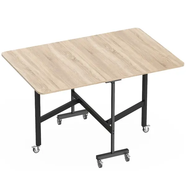 HOMCOM Masă Pliabilă pentru Dining, Masă de Bucătărie Extensibilă cu Roți și Frâne, pentru 4-6 Persoane, Birou Rabatabil cu Structură din Oțel, pentru Living, 120x80x73 cm, Stejar | Aosom Romania