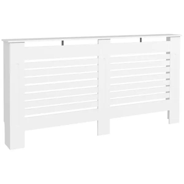 HOMCOM Mască de Calorifer cu Lamele și Raft din Lemn Alb 152x19x81 cm | Aosom Romania