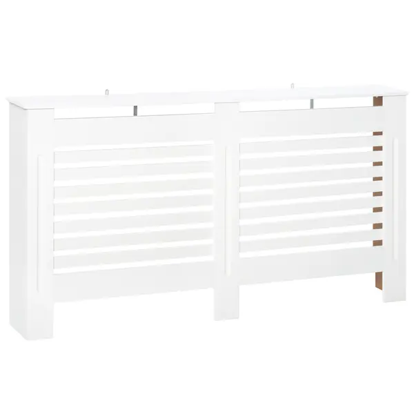 HOMCOM Mască de Calorifer cu Lamele și Raft din Lemn Alb 172x19x81 cm | Aosom Romania