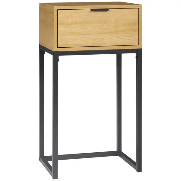 HOMCOM Măsuță auxiliară cu sertar Măsuță auxiliară modernă cu picioare din oțel pentru hol, living 40x30x76cm Natural | Aosom Romania
