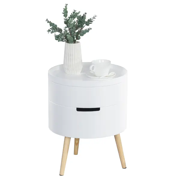 HOMCOM masuta de cafea rotunda, Φ38 x 48,3cm, lemn, alb | Aosom Romania