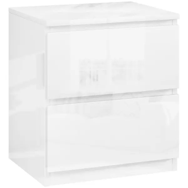 HOMCOM Măsuță de Noapte cu 2 Sertare Măsuță de Noapte pentru Dormitor Sufragerie 40x34x45 cm Alb Lucios | Aosom Romania