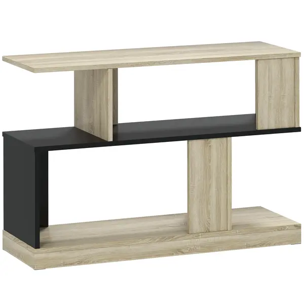 HOMCOM Măsuță laterală în formă de S, măsuță de canapea cu 3 niveluri și rafturi de depozitare, 90 x 30 x 61 cm, efect lemn natural negru | Aosom Romania